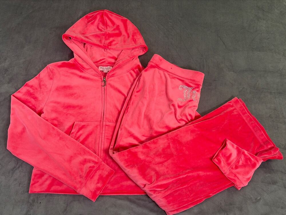 Juicy Couture Pink Velour Y2K 2 Piece Tracksuit Hoodie & Trouser Set Size XL FS
